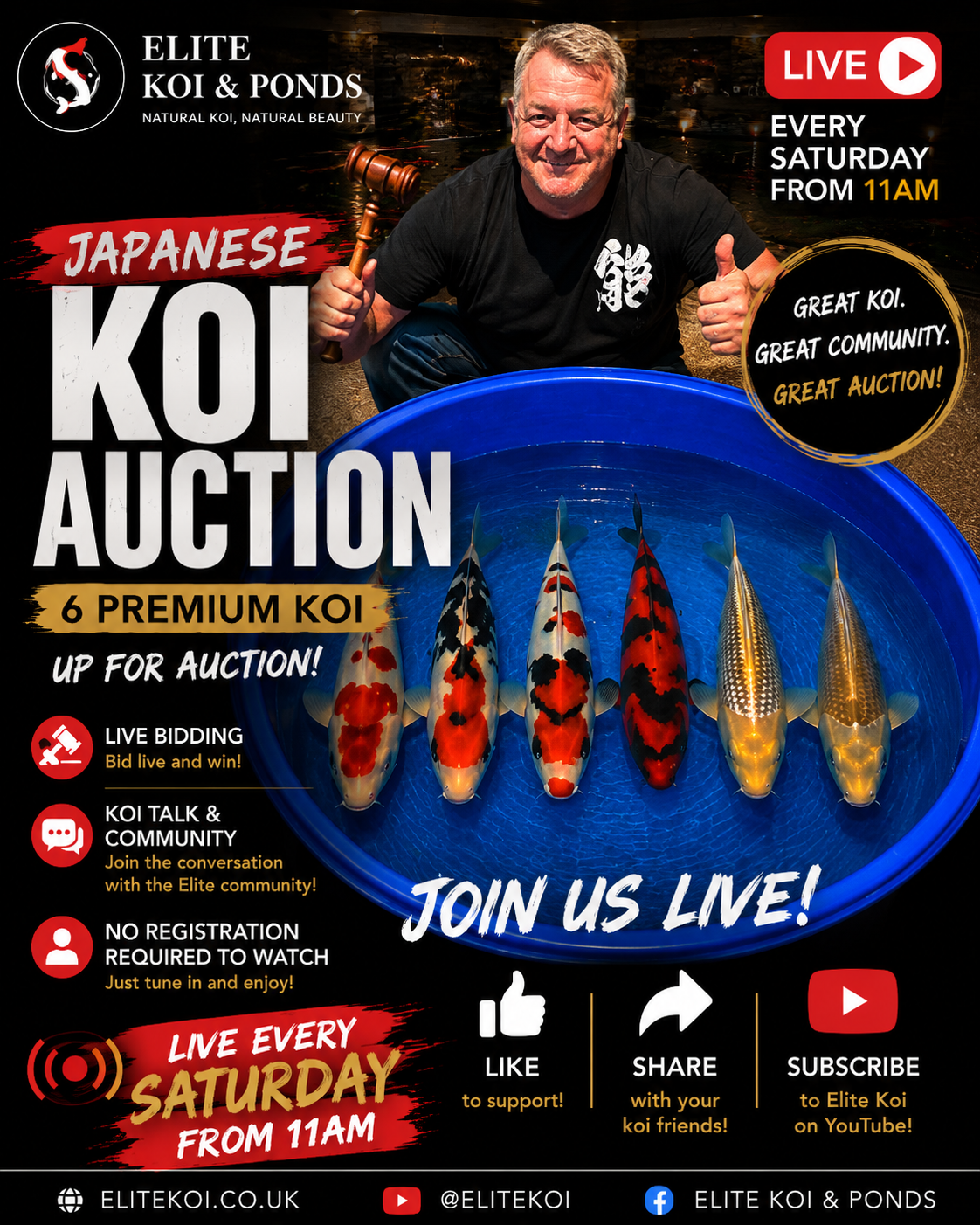 Saturday LIVE Japanese Koi Auction – Join Elite Koi Live From 11AM