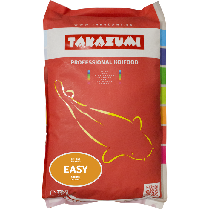 Takazumi Easy koi food from Elite Koi high-quality, easily digestible pellets designed to promote koi health, growth, and vibrant colour with balanced nutrition.